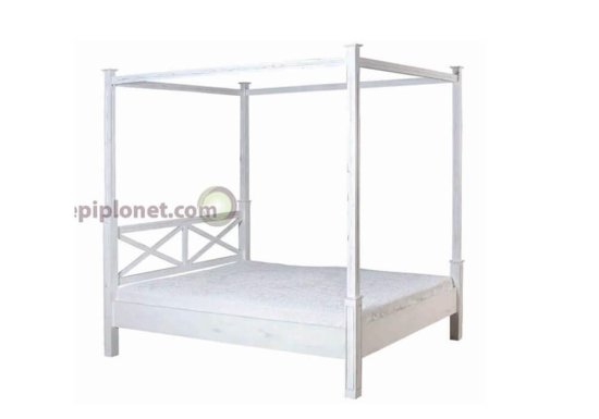 Κρεβάτι Διπλό σε Λευκή Πατίνα με Ουρανό J-143543