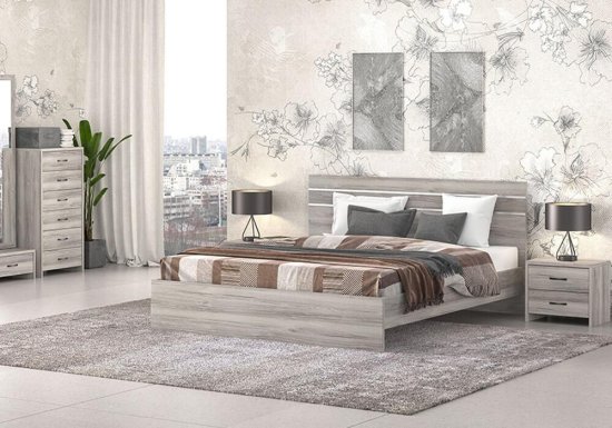 Κρεβάτι ίσιο με διακοσμητικές λωρίδες σε σταχτί χρώμα Νο1