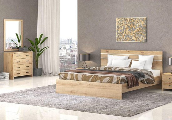 Κρεβάτι ίσιο με διακοσμητικές λωρίδες σε μελί χρώμα