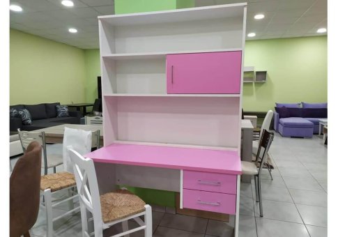 γραφείο με εταζέρα ροζ λευκό