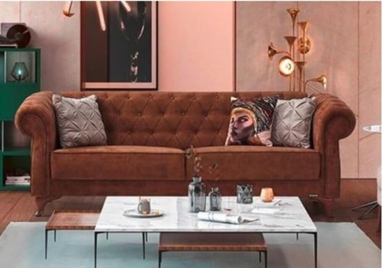 Καναπές Κρεβάτι με Καπιτονε Πλάτη σε Καφέ Χρώμα Ef-105043
