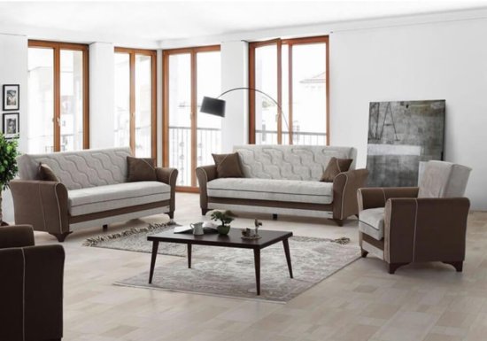 Τριθέσιος Καναπές Κρεβάτι σε Γκρί και Καφέ Χρώμα Ef-105050