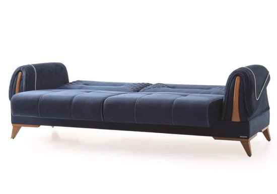 Μπλε καναπές κρεβάτι με διπλωμένα μπράτσα