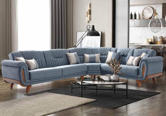 Γωνιακός καναπές με διακοσμητικούς ρόμβους