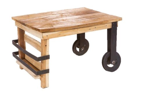 ξύλινο τραπέζι με ροδάκια από σίδερο