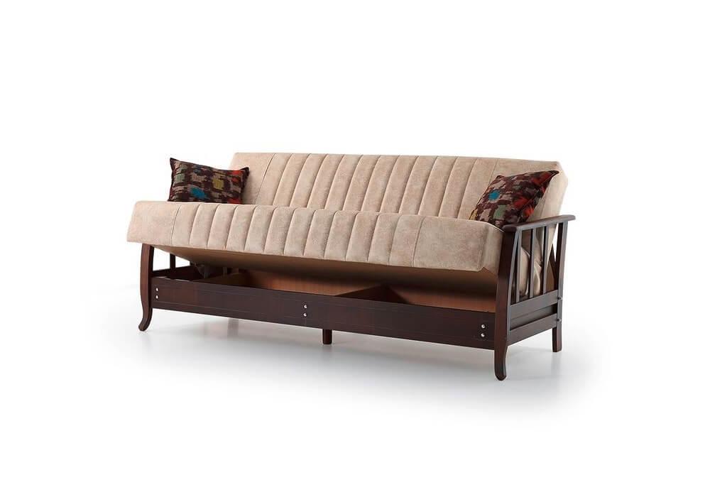 Παραδοσιακός καναπές-κρεβάτι με ξύλινο σκελετό