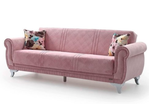 Ροζ Καναπές Κρεβάτι με Λευκά Πόδια