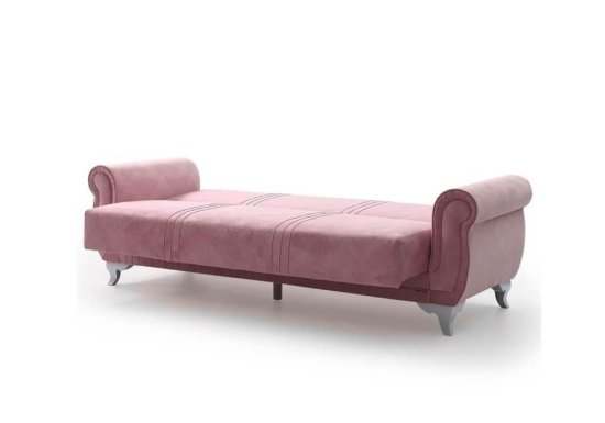Ροζ Καναπές Κρεβάτι με Λευκά Πόδια Ef-105091