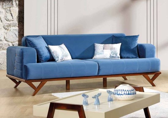 Μπλε μοντέρνος καναπές με ύψιλον πόδια