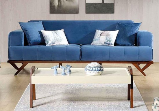 Μπλε μοντέρνος καναπές με πόδια Υ