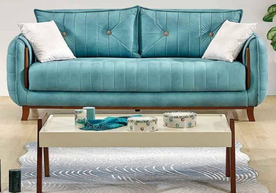 Γαλάζιος τριθέσιος καναπές κρεβάτι