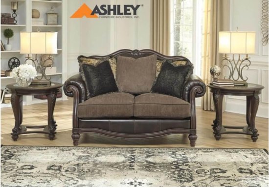 Τριθέσιος και διθέσιος καναπές Ashley με σκαλιστό σκελετό G-131257