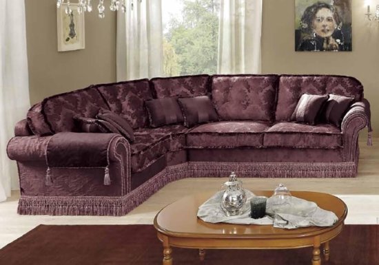 Γωνιακός κλασικός καναπές με μωβ ύφασμα
