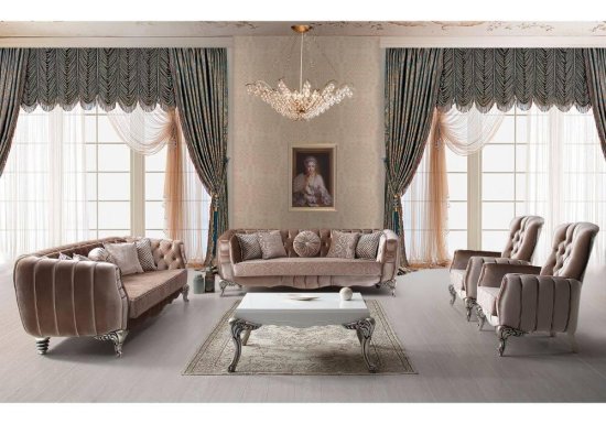 luxury νεοκλασικό σαλόνι βελούδινο με σκαλιστά ποδαρικά