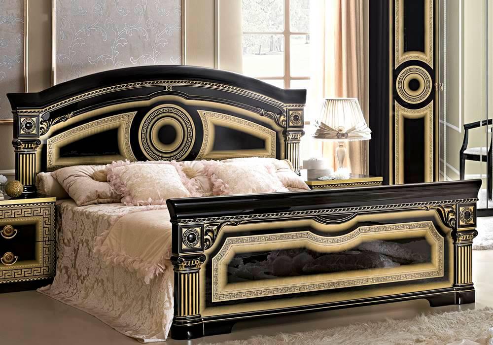 Μαύρο με χρυσό κρεβάτι αρχαιοελληνικό με κολώνες