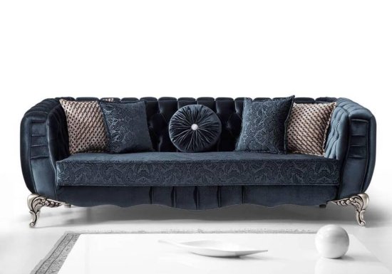 luxury σε ύφασμα blue navy καναπές καπιτονέ εμπρός όψη