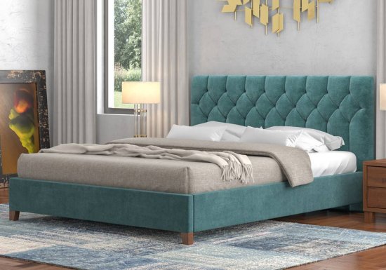 Κρεβάτι υφασμάτινο πράσινο με μπακλαβαδωτό σχέδιο