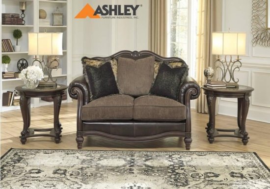 Διθέσιος καναπές με σκαλιστό σκελετό και τεχνόδερμα Ashley