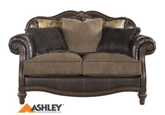 Διθέσιος καναπές με σκαλιστό σκελετό και τεχνόδερμα Ashley