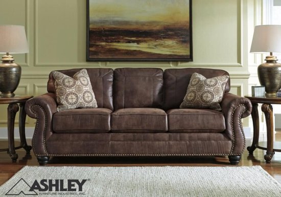 Τριθέσιος καναπές χρώμα espresso με υφή δέρματος Ashley