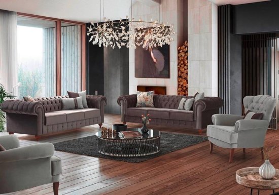 Κλασικό σαλόνι με chesterfield καναπέδες