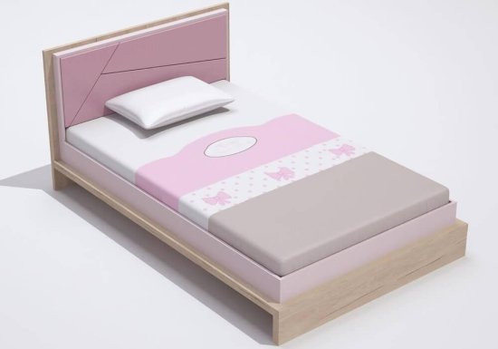 Νεανικό κρεβάτι με ροζ υφασμάτινο κεφαλάρι ANGEL