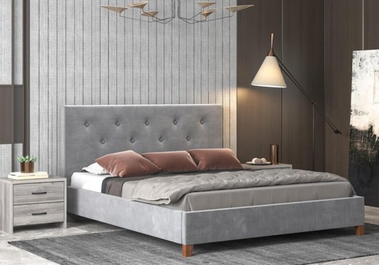 Υφασμάτινο κρεβάτι με ξύλινα πόδια σε όλες τις διαστάσεις