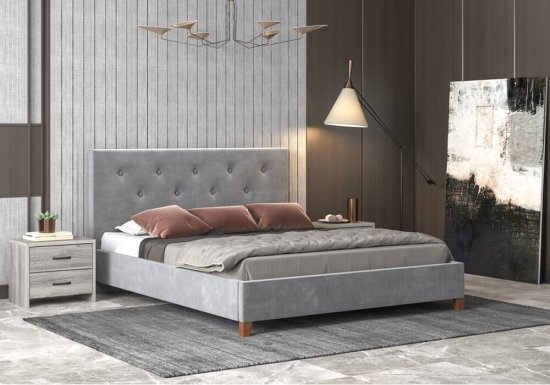Υφασμάτινο κρεβάτι με ξύλινα πόδια σε όλες τις διαστάσεις