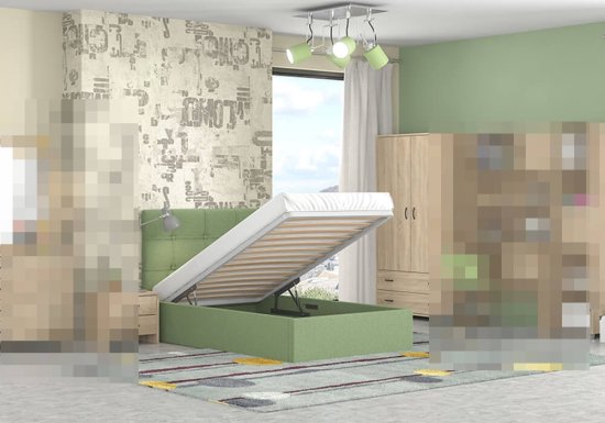 Κρεβάτι εφηβικό σε πράσινο χρώμα υφασμάτινο