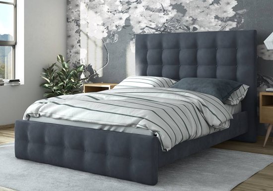 Μπλε καπιτονέ κρεβάτι με αποθηκευτικό χώρο