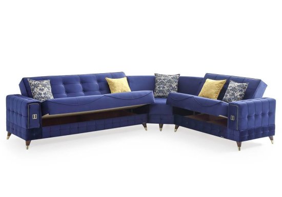 Κομψός γωνιακός καναπές με χρυσά στοιχεία