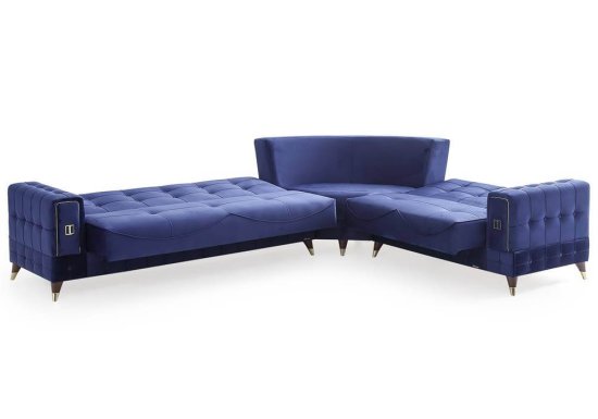 Κομψός γωνιακός καναπές με χρυσά στοιχεία
