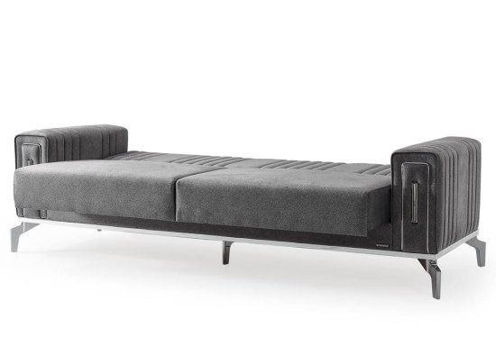 Τριθέσιος καναπές με ασημένια βάση και πόδια