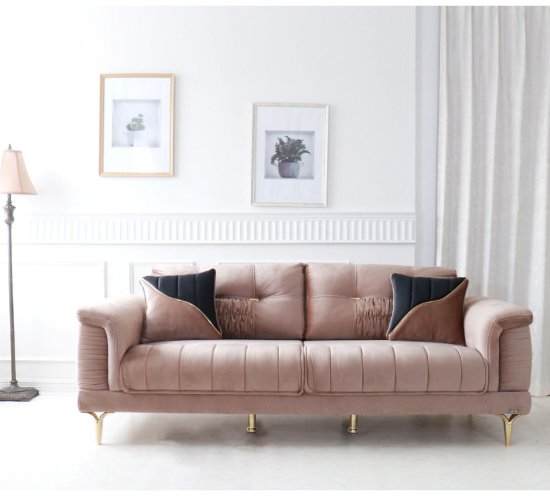 Μπεζ βελούδινος luxury καναπές