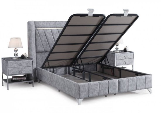 Πολυτελές κρεβάτι με αποθηκευτικό χώρο και φωτισμό στο κεφαλάρι