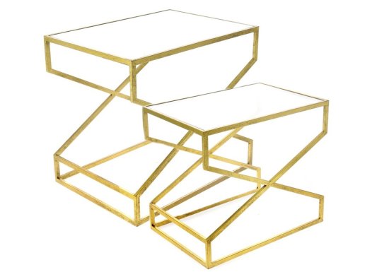 2 μεταλλικά χρυσά τραπέζια με επιφάνεια καθρέπτη