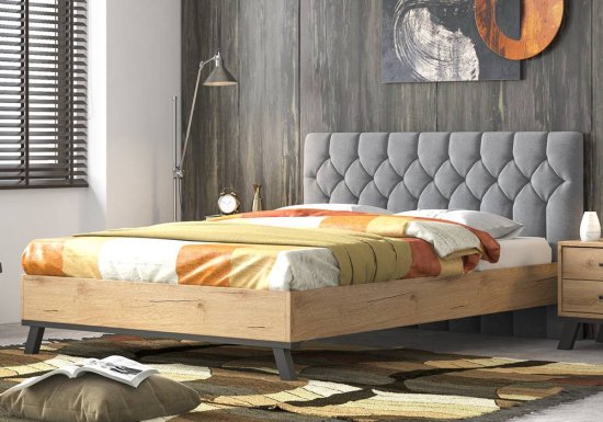 Καπιτονέ κρεβάτι με ξύλινη βάση και μεταλλικά πόδια