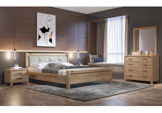 Ξύλινο μοντέρνο κρεβάτι με μασίφ ποδαρικά