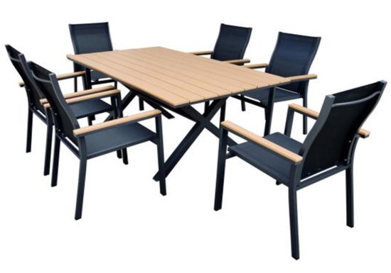 Σετ τραπέζι αλουμινίου με polywood και 6 πολυθρόνες
