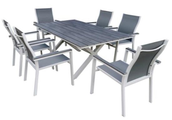 Τραπέζι με τάβλες polywood και 6 πολυθρόνες