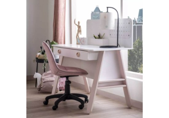 Γραφείο με συρτάρια σε λευκό και ρόζ