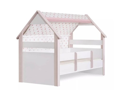 Κρεβάτι σπιτάκι Montessori με κάγκελα και συρόμενο κρεβάτι
