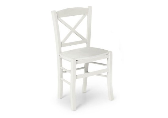 Λευκή λακαριστή καρέκλα οξιάς με χιαστί πλάτη