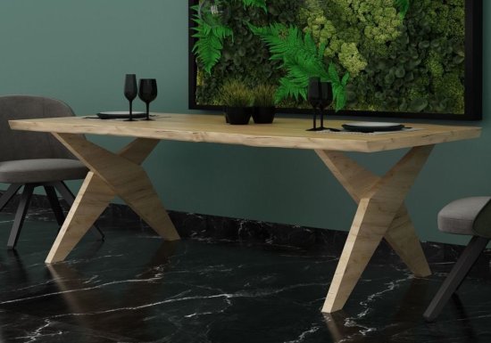 Ξύλινο ημιμασίφ τραπέζι με χιαστί πόδια