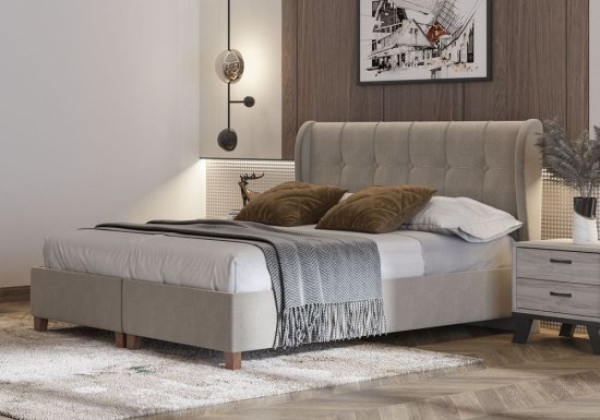 κρεβάτι υπέρδιπλο με καρυδι πόδια και αποθηκευτικό χώρο