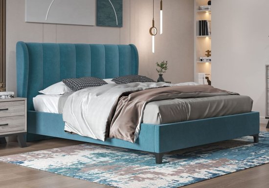Υφασμάτινο μπλε κρεβάτι με ρίγες και αυτιά