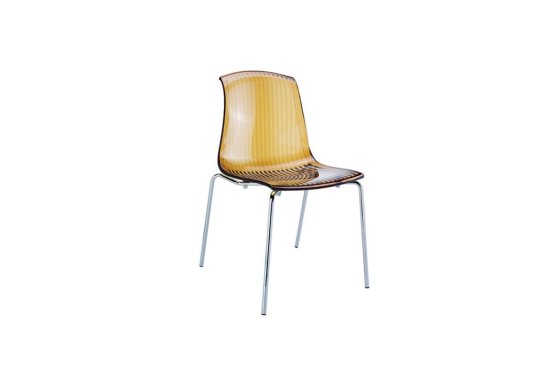 Καρέκλα ακρυλική σε χρώμα amber με τέσσερα μεταλλικά πόδια