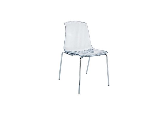 Καρέκλα ακρυλική σε χρώμα clear με τέσσερα μεταλλικά πόδια