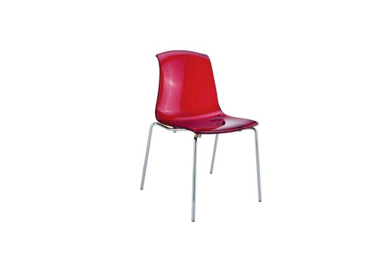 Ακρυλική κόκκινη καρέκλα η οποία διαθέτει τέσσερα μεταλλικά πόδια