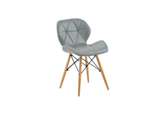 Καρέκλα ντυμένη με δερματίνη σε χρώμα γκρι και ξύλινο σκελετό